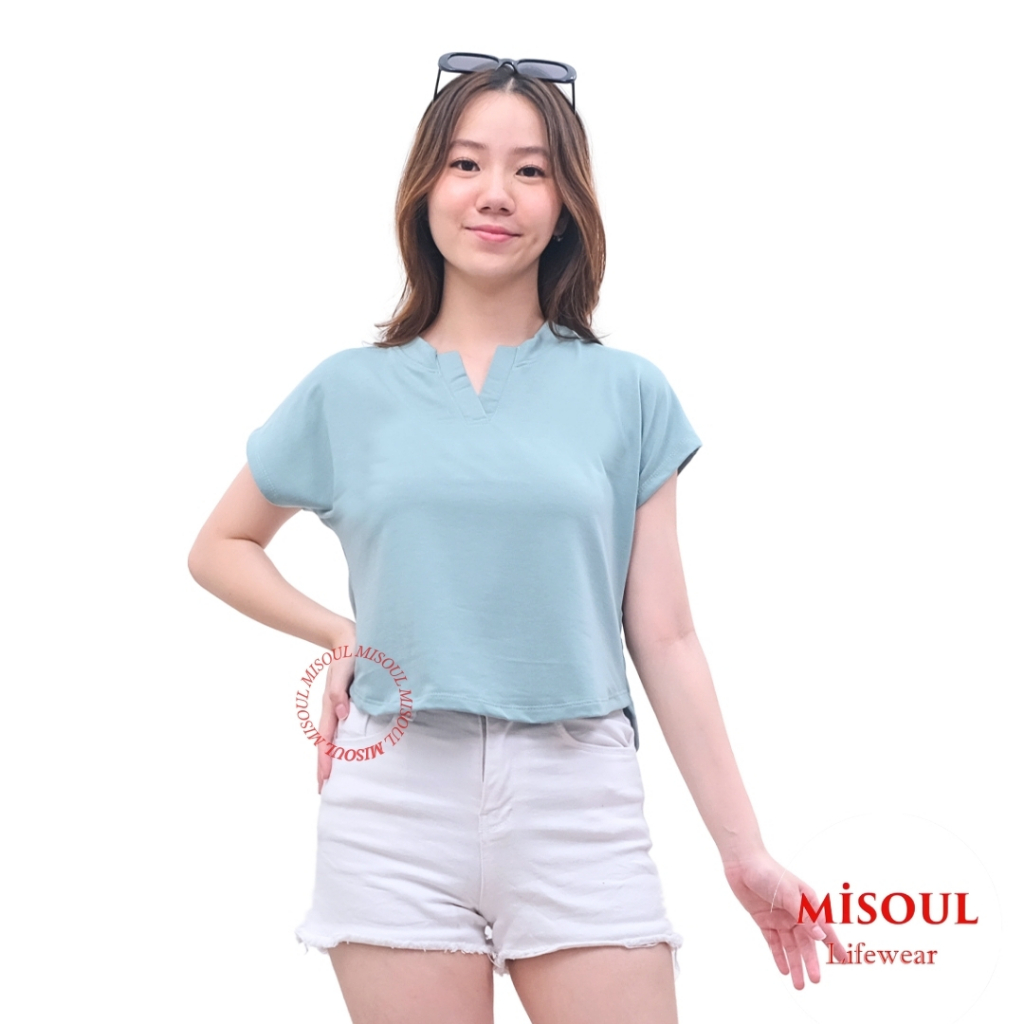 MiSoul Crop Top Klep Zea Atasan Wanita Korean Style Lengan Pendek Bahan Spandek Elastis Nyaman Adem