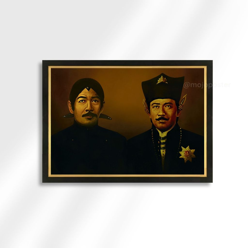 Lukisan Cetak Panembahan Senopati dan Sultan Agung Mataram Plus Bingkai Kayu