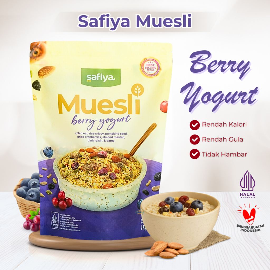 

QH Safiya Muesli Berry Yogurt 1 Kg Diet Sereal Sarapan Sehat Premium