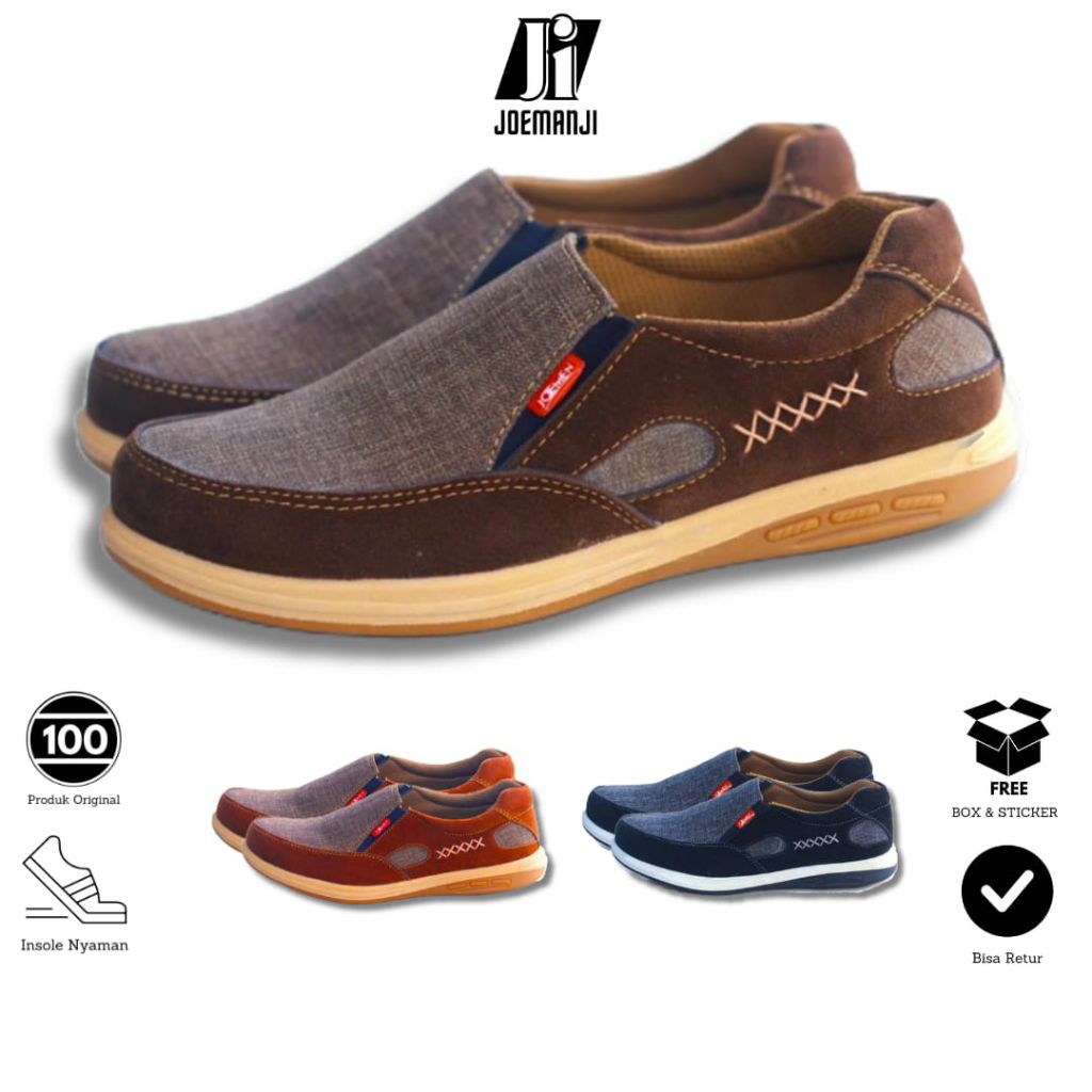 Sepatu Pria Slip on Kulit Original 100% Branded Keren Stylis Tanpa Tali