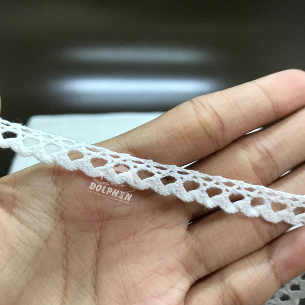 [Meteran-23] Renda Rajut LCCH-81 Putih Tulang Lebar 8 mm Aksesoris Mukena Baju Wanita Craft