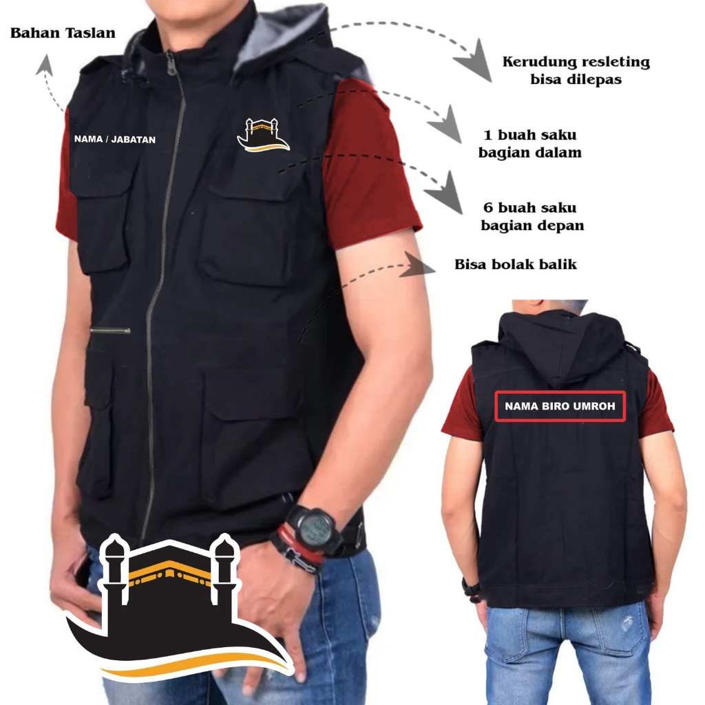 JAKET ROMPI KANTONG CUSTOM SABLON BIRO UMROH -BISA JUGA REQ NAMA BIRO UMROH-JAKET DISTRO PRIA WANITA