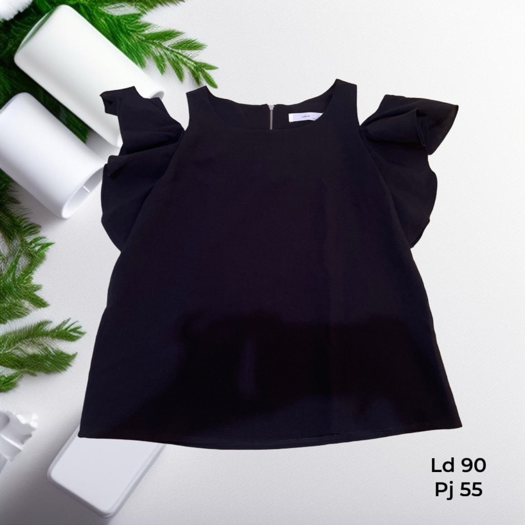 Blouse Wanita Stylist Polos Lengan Pendek Bahu Bolong