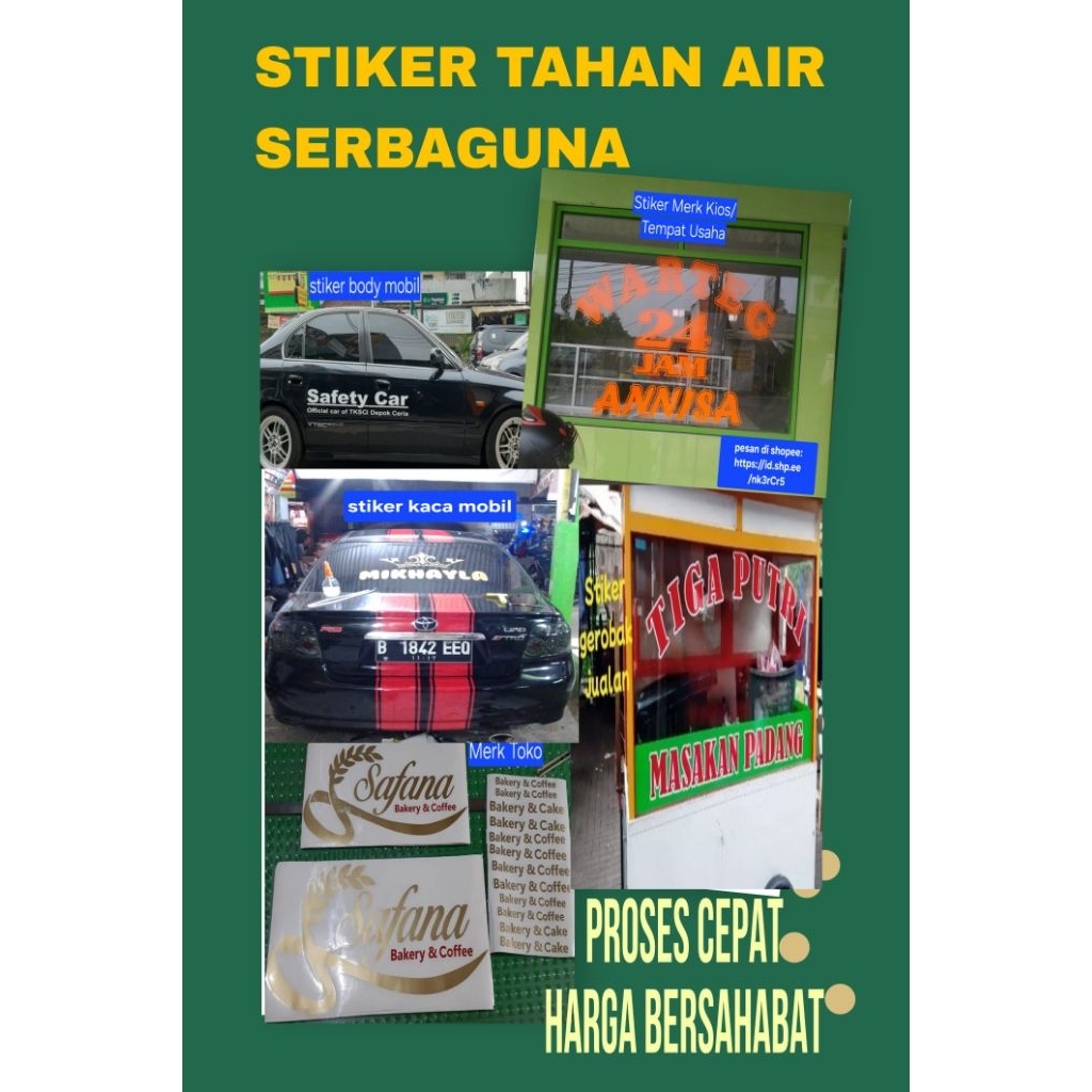 Stiker Custom Jenis Cutting Stiker. Untuk mobil,motor,kaca,gerobak jualan,plang tempat usaha,akrilik