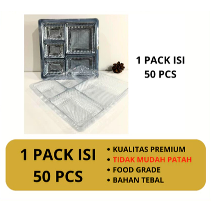 INDOLINE - MIKA PLASTIK SEKAT 4/5 BOX NASI KATERING - 1 SET ISI 50 PCS - TEMPAT BENING SEKAT LAUK SA