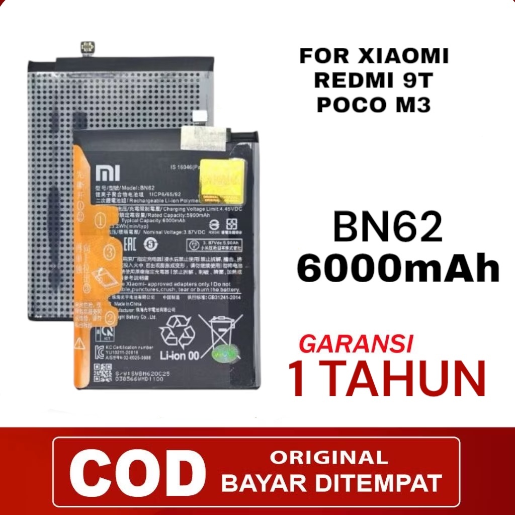 BATERAI BATTERY BATRE  BN62 POCO M3 / REDMI 9T ORIGINAL 6000MAH BERGARANSI
