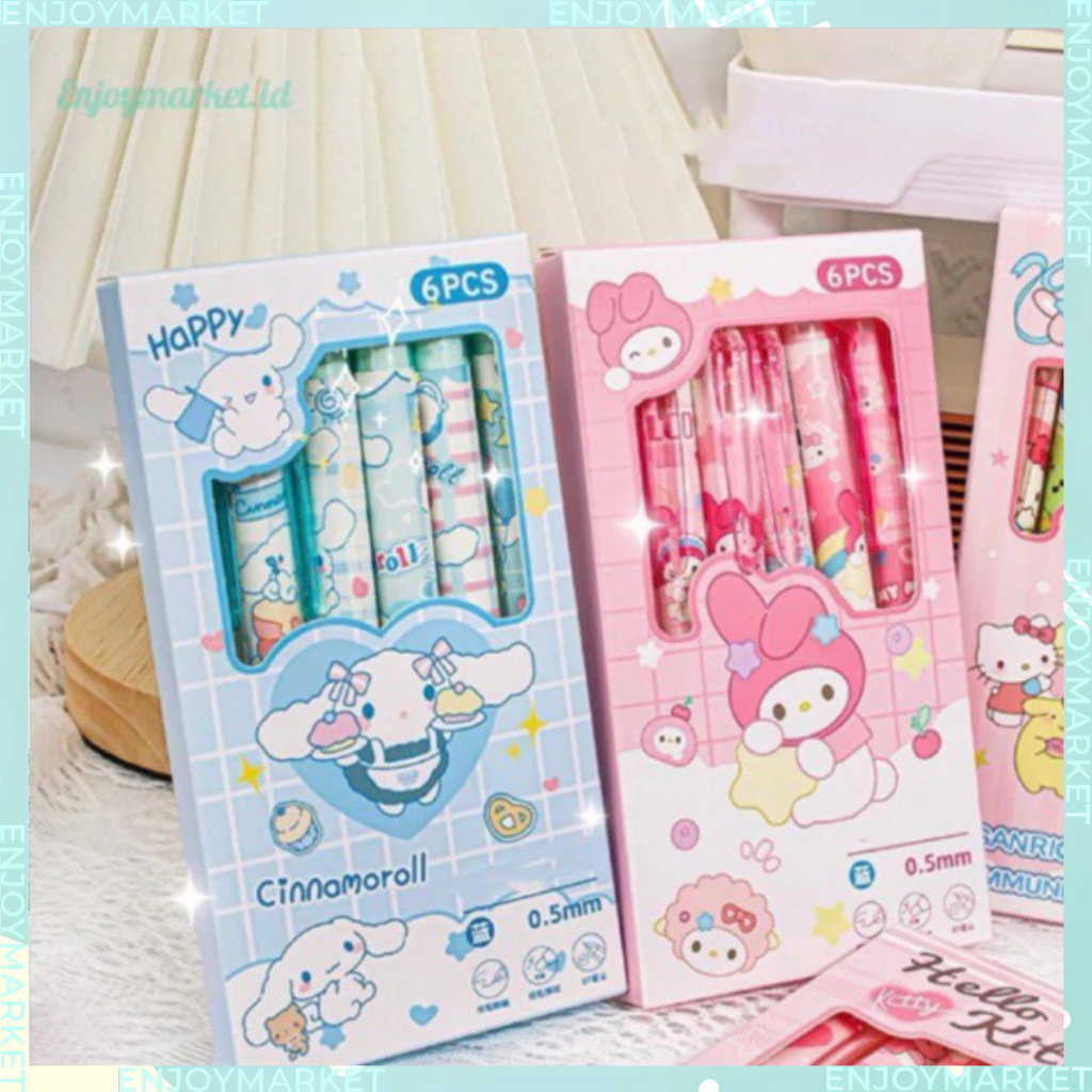 

Erasable Pen 1 SET Isi 6 Pcs Pena Edisi Sanrio Characters Pulpen Bisa Di Hapus Kartun Lucu