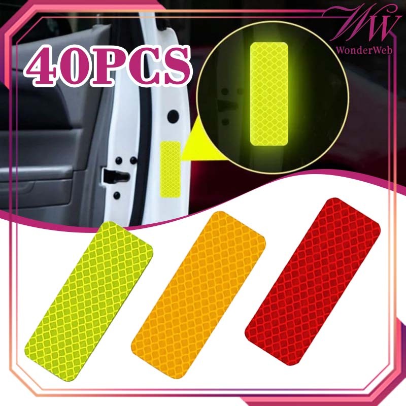 

40pcs/Set Sticker Reflektor Motor 8x3cm Sticker Reflektor Mobil Sticker Pemantul Cahaya Mobil Warning Sticker Reflektor Sepeda