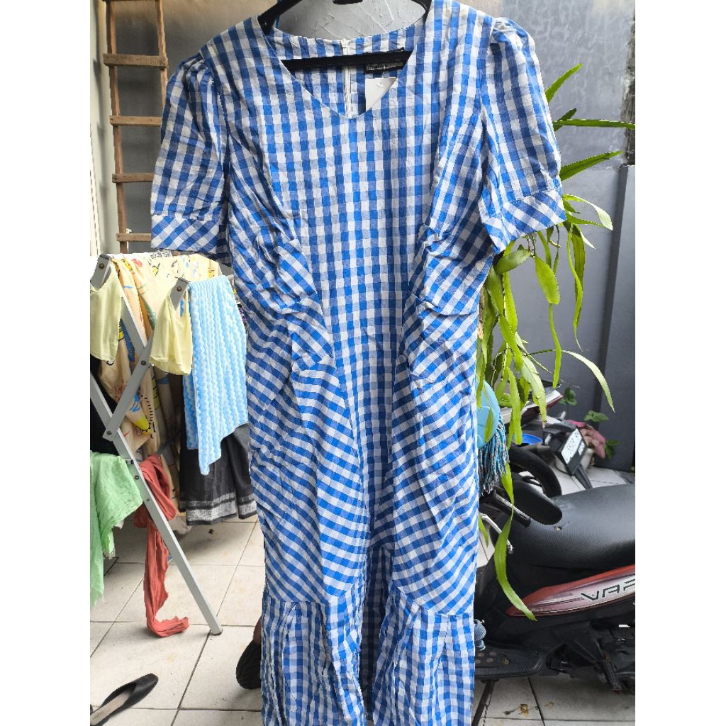 Dress Kotak Kotak Biru 31 Fashion Prelove