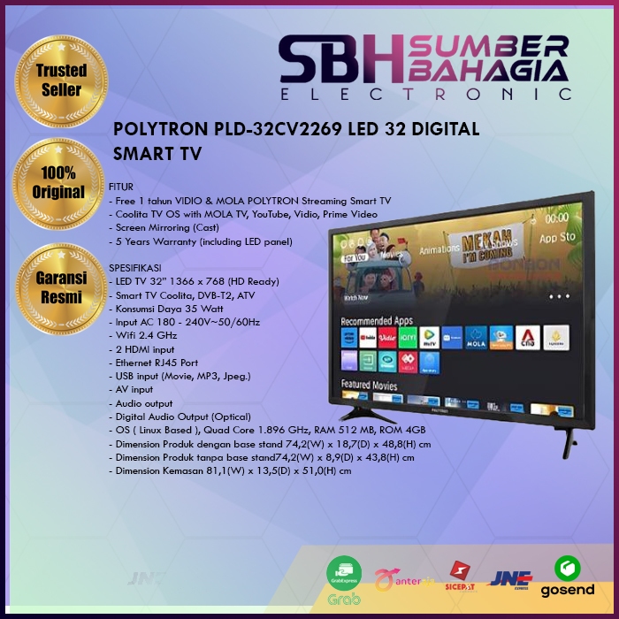 POLYTRON PLD-32CV2269 LED 32 DIGITAL SMART TV (NEW KHUSUS BANDUNG)