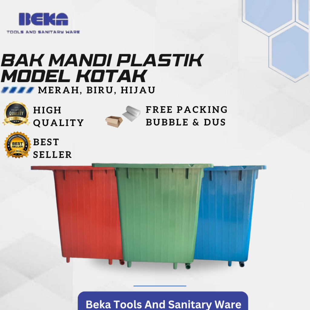 Bak mandi plastik kotak / segi 4 dengan kotak sabun Kapasitas est 120 L