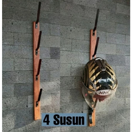 rak helm/gantungan helm/ gantungan helm dinding/rak helm kayu 4 susun