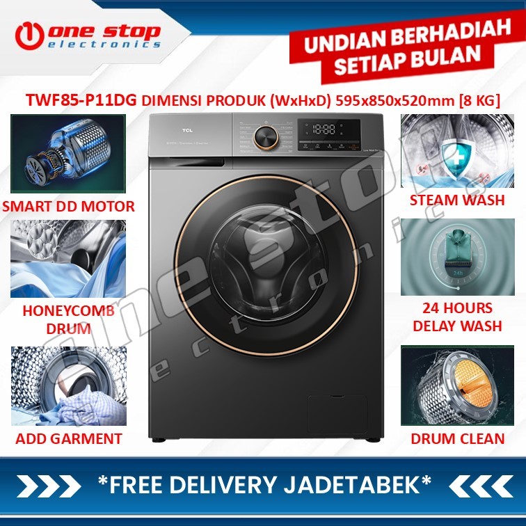 TCL TWF85-P11DG Mesin Cuci P11 Front Loading 8 kg