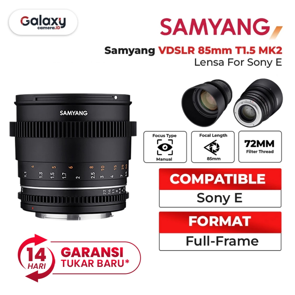 Samyang VDSLR 85mm T1.5 MK2 Sony Cine Video Lens Mark II Garansi Resmi