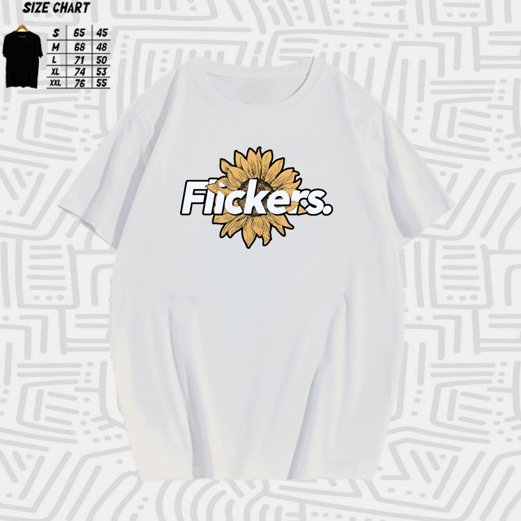kaos distro  FLICKERS  - kaos pria dan wanita lengan pendek ukuran M.L.XL.XXL kerah bulat bahan katu