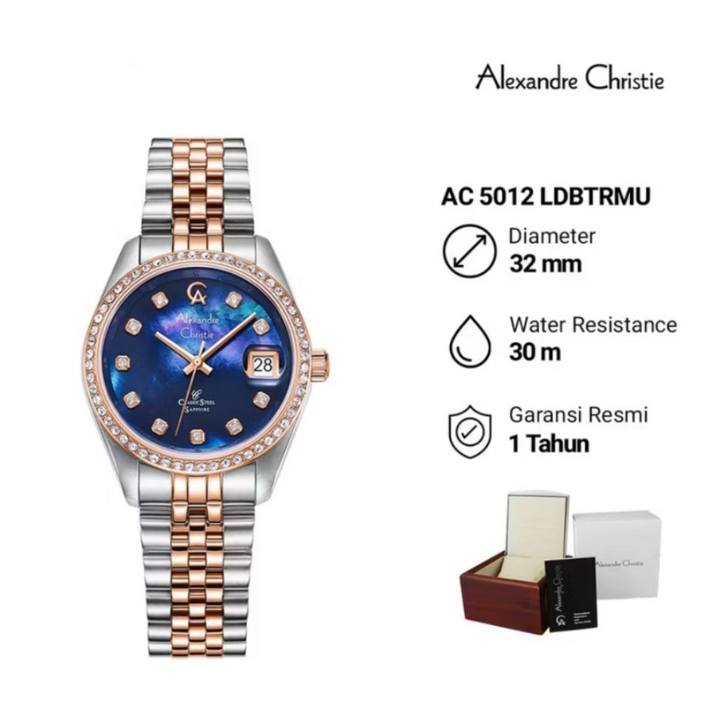 Jam Tangan Wanita Alexander Christie AC 5012 LDBTRMU Analog Stainless Steel Original Garansi