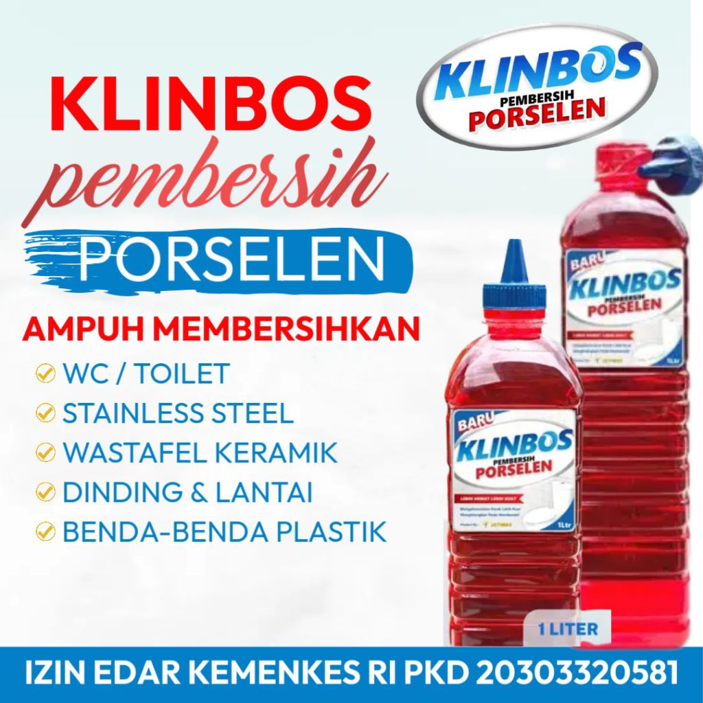 KLINBOS PORSELEN 1 LITER Pembersih Kerak 5X Lebih Kuat Untuk Kamar Mandi,pembersih kerak kamar mandi