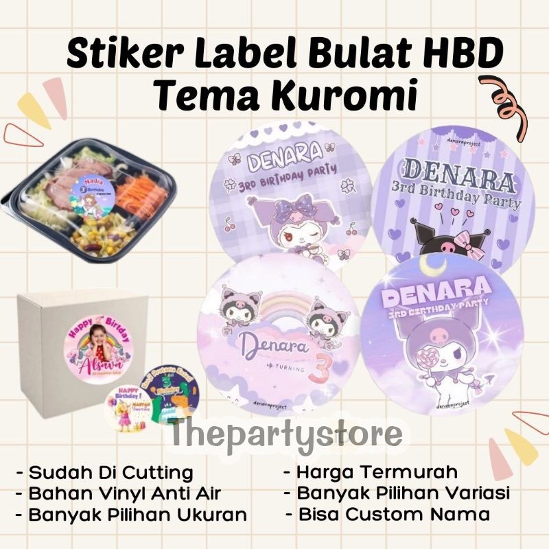 

(50 Pcs) Stiker Bulat Custom Bento Hampers Ulang Tahun Kuromi Sanrio