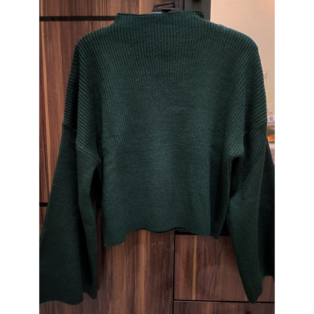 PRELOVED New LEVIORA Rayu Knit Sweater Rajut Emerald Hijau Botol Lengan Panjang Tebal Model Crop Mus