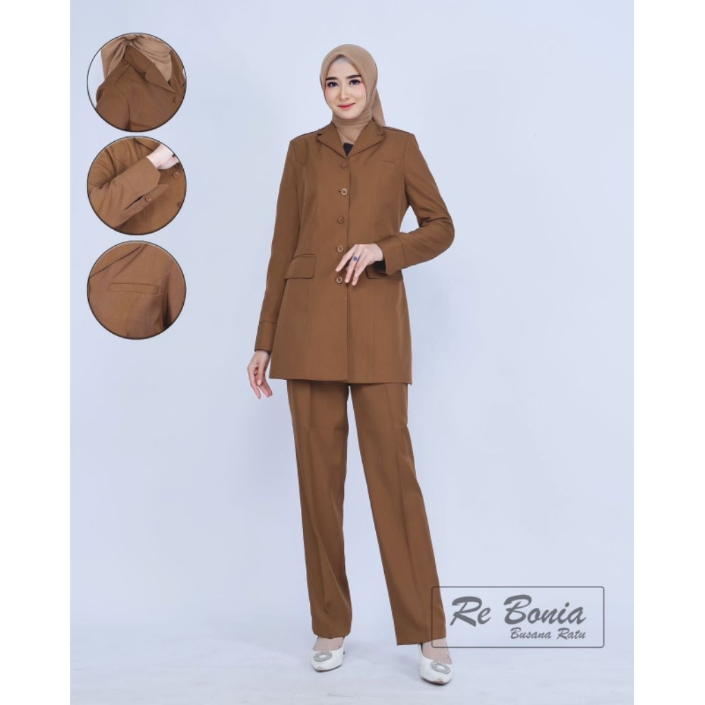 Seragam RE BONIA ,Baju Dinas ASN Pemda Coklat ,Seragam Kheki Coklat Wanita ,Seragam Kerja Coklat ,Se