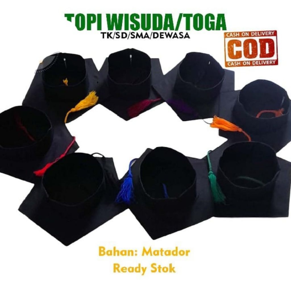 TOPI WISUDA/Topi Toga, Dewasa dan anak, TK/PAUD, SD, SMP, SMA, SARJANA Beragam Warna tali