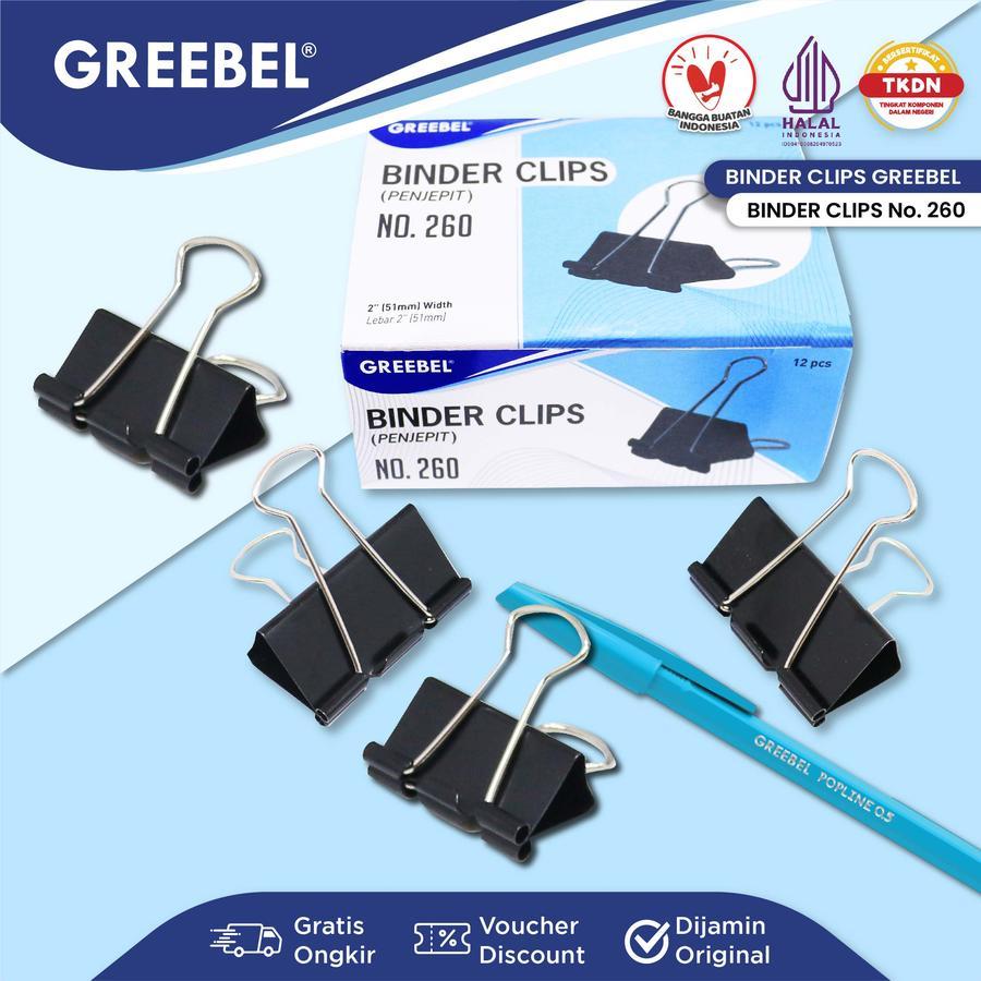 

Greebel Binder Clip No. 260 - 200 - 155 - 111 - 107 - 105 - Penjepit Kertas Greebel 1 Kotak (12 Pcs)