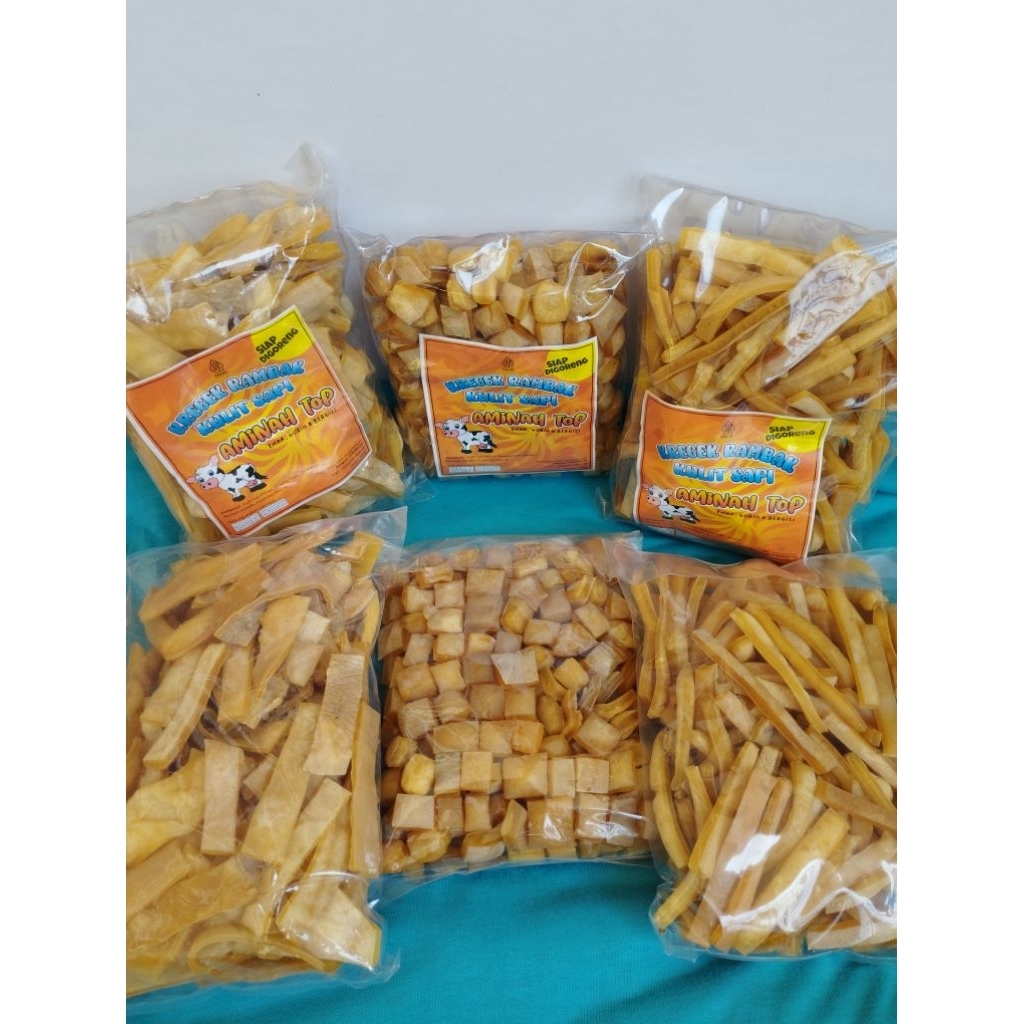 

aminah top krecek rambak kulit sapi asli/dorokdok/jangek/krupuk mentah/rambak mentah all varian 1kg