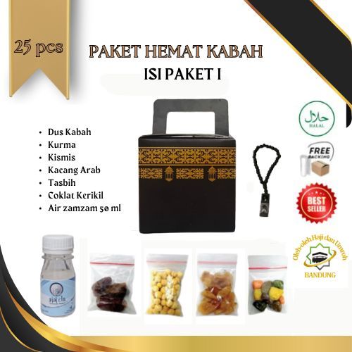

Oleh Oleh HajiUmroh Isi 25 Paket I Dus kabah, Botol+Air zam2, Kurma, Kacang, Kismis, cokil, tasbih