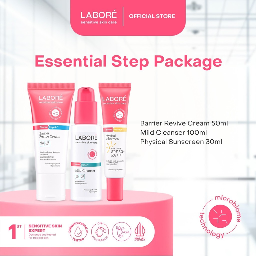Labore Essential Step Package - Paket Mild Cleanser 100ml, Barrier Revive Cream 50ml, Physical Sunsc