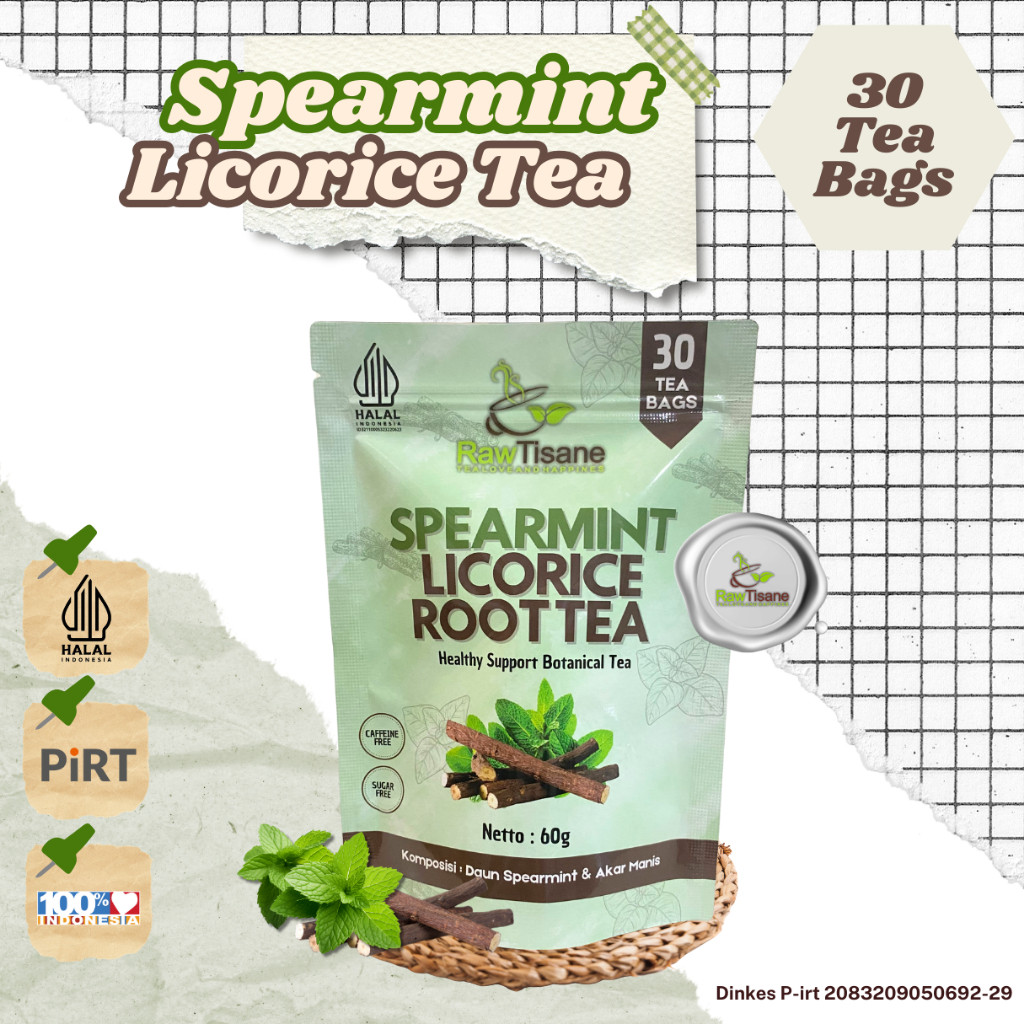 

RAW TISANE Spearmint With Licorice Root Tea : Teh Daun Spearmint & Akar Licorice Isi 30 Tea Bag