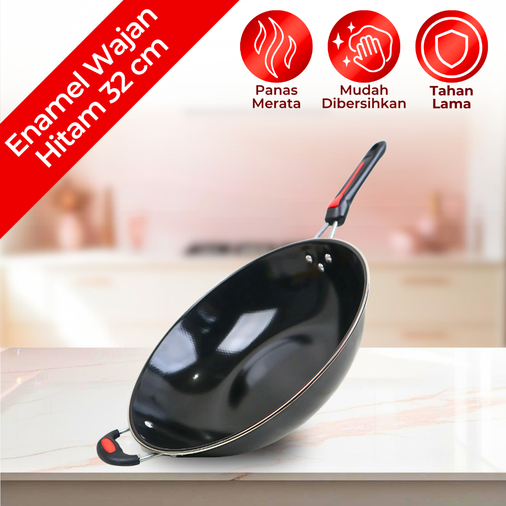 KP - Wajan Penggorengan Anti Lengket Enamel 32 cm | Wok Pan Enamel 32 cm Wajan Anti Lengket