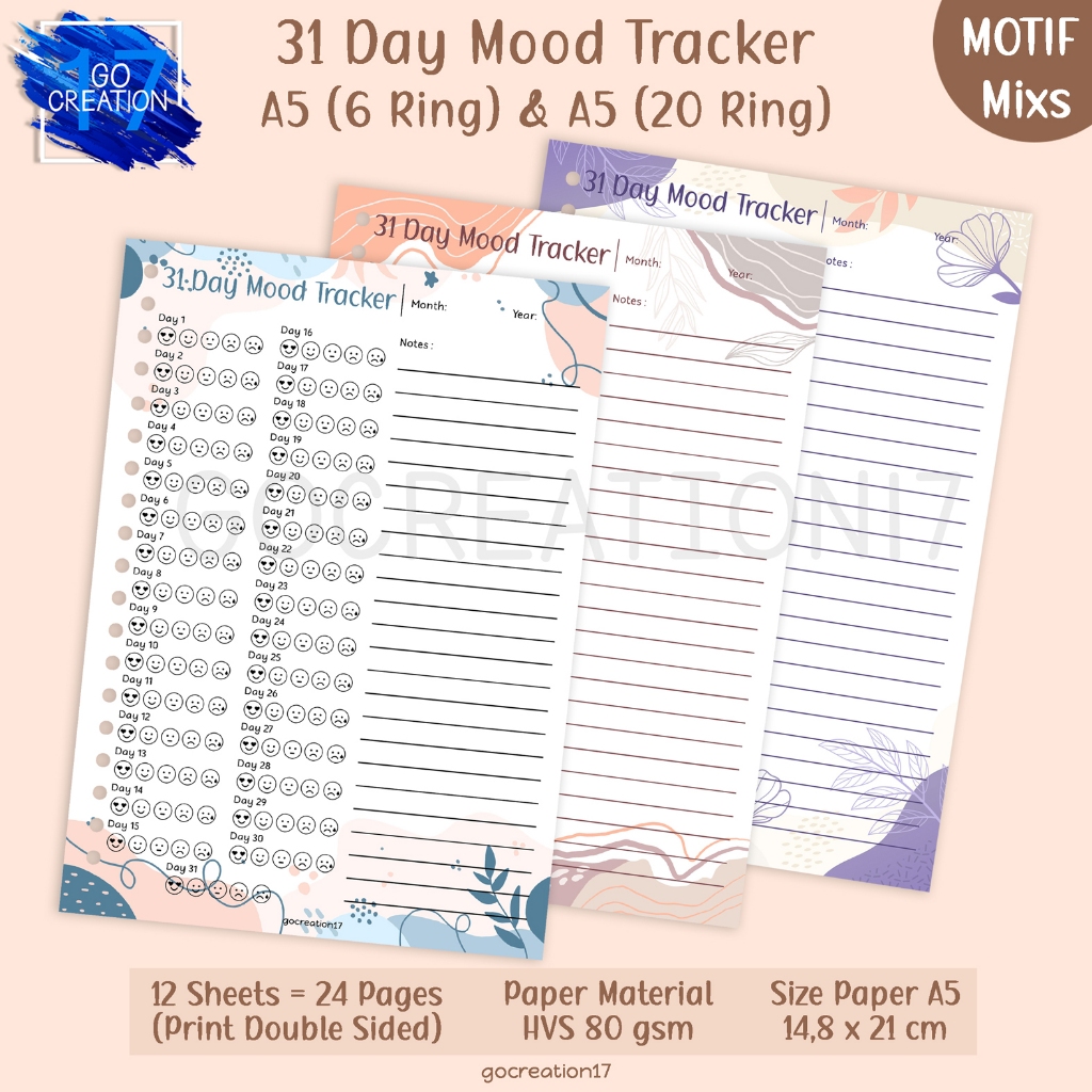 

Buku Planner Kertas Isi Binder 31 Day Mood Tracker Motif A5