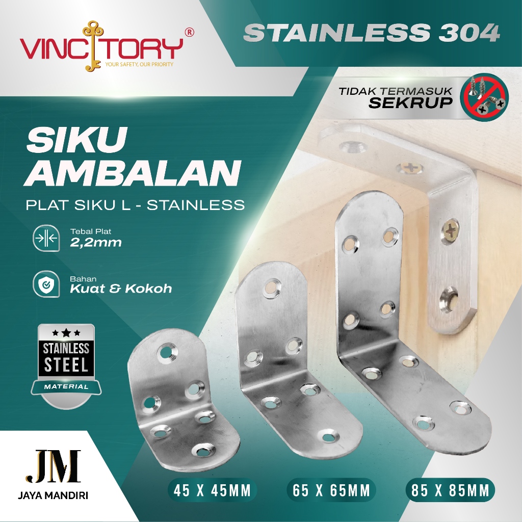 PLAT Siku L Stainless Tebal 2.2mm Model Lebar VINCITORY | Siku L Stainless Kuat Dan Tebal