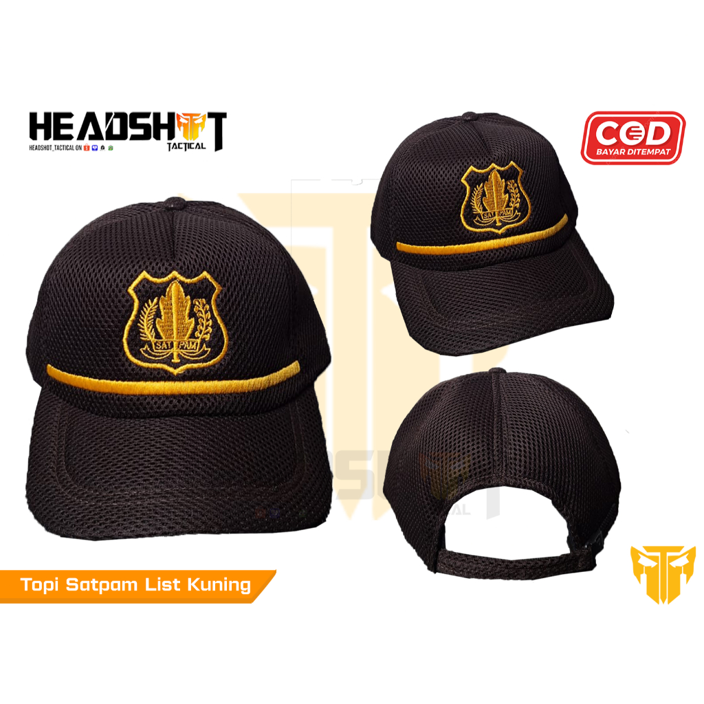 Topi Satpam Security List Kuning - Topi Satpam Polos - Topi Security Coklat Lis - Topi Satpam Lis Ku