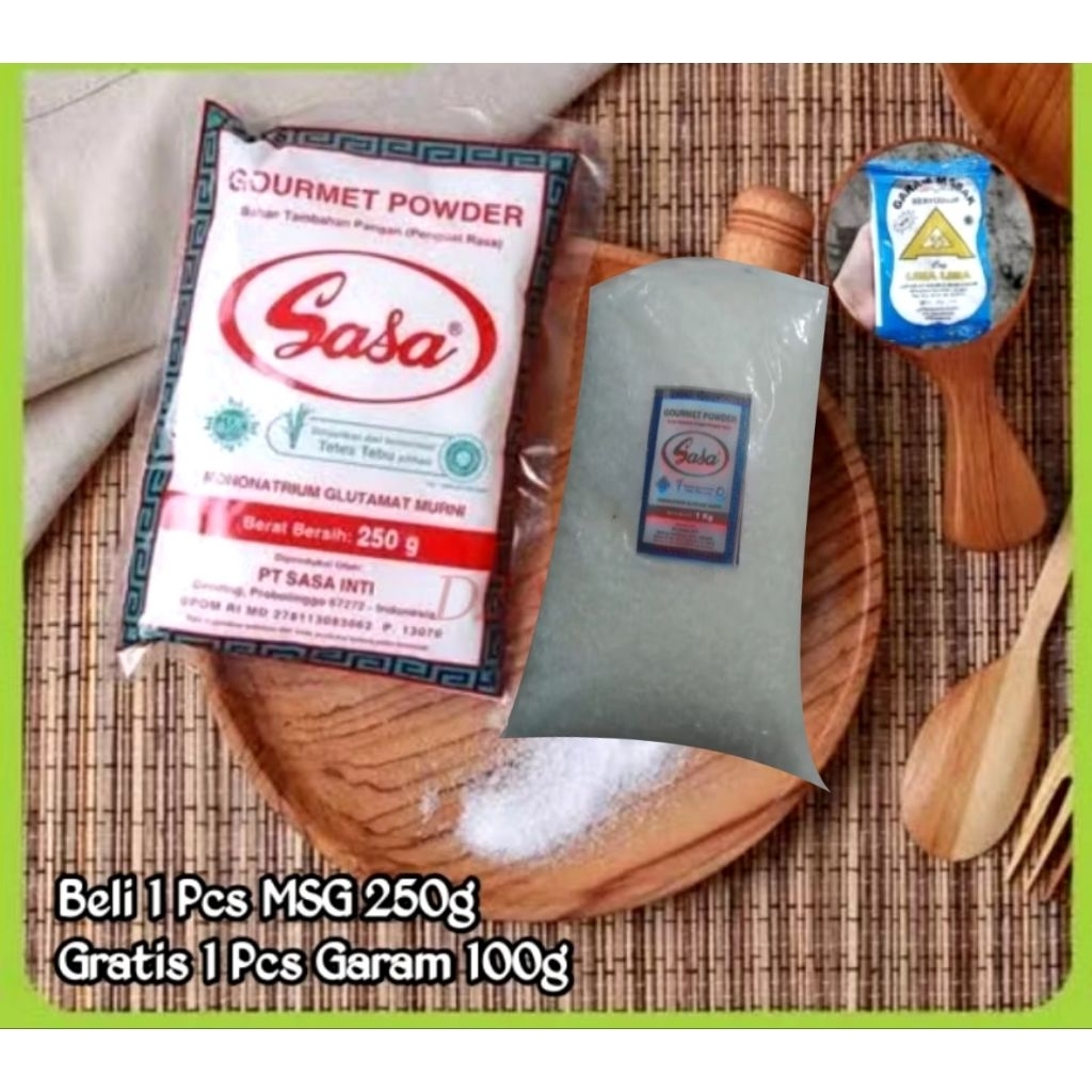 

Paket 2 In 1 MSG Sasa 170g Gratis Garam Dapur 100g Beryodium / Micin 170g Free Garam