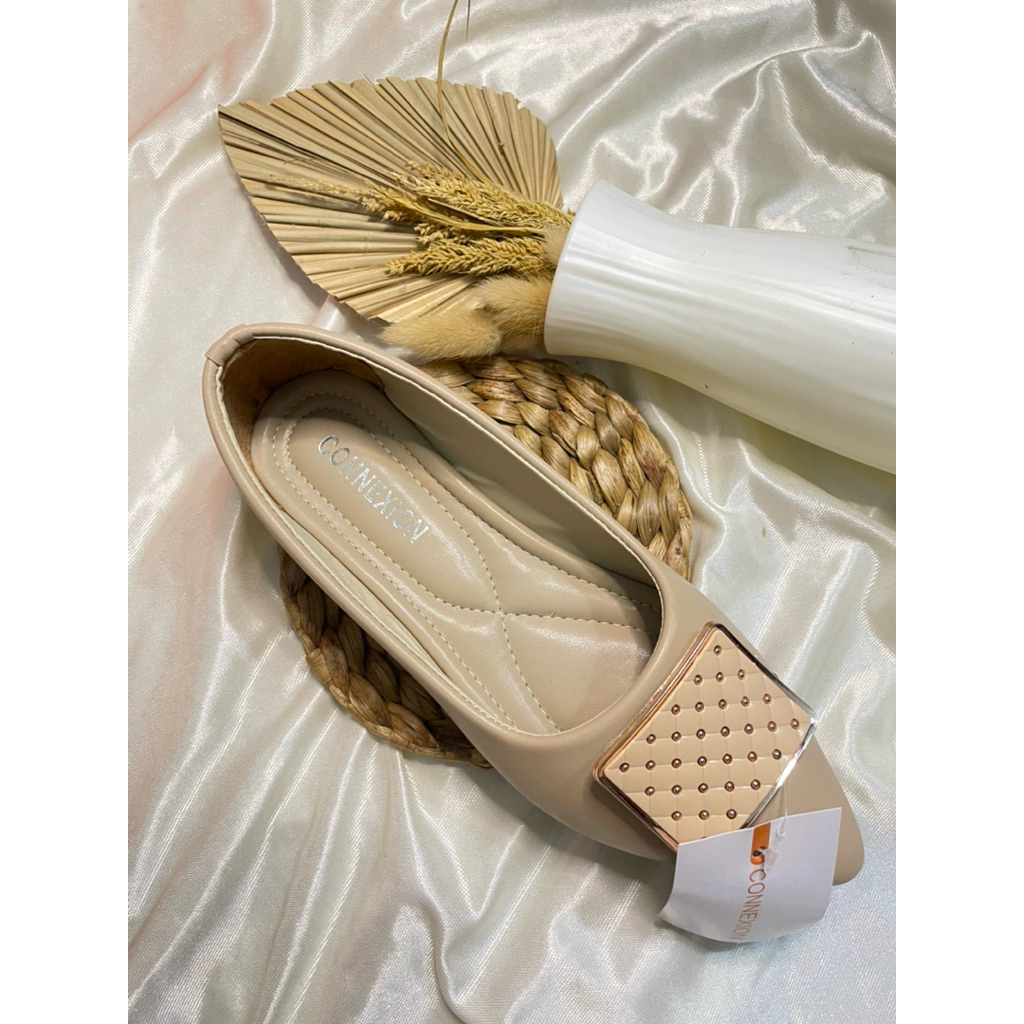Sepatu flat flatshoes wanita kerja kuliah cream mocca hitam connexion empuk