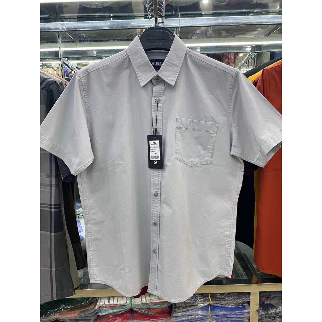 Kemeja pendek polos hugo selection pria Kemeja pendek cowok casual Kemeja pria dewasa