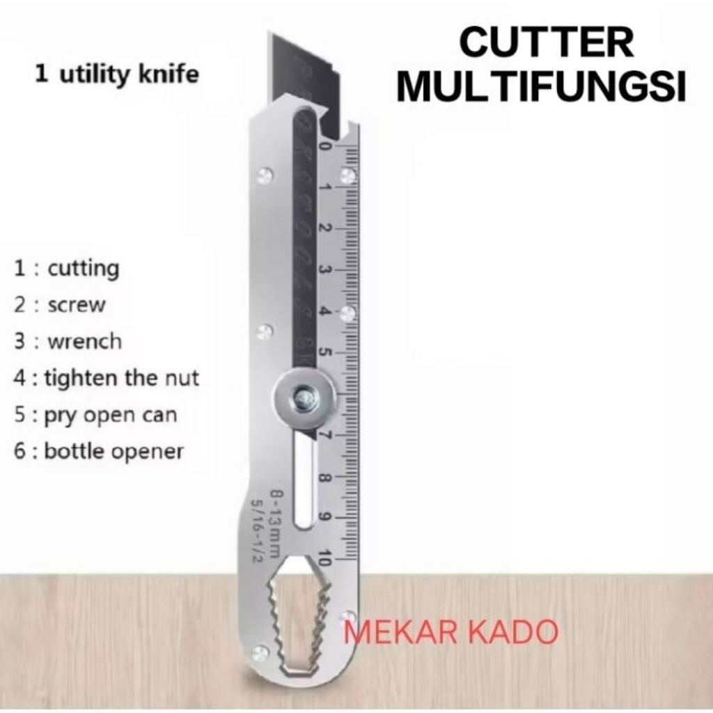 

Pisau Cutter Stainless Steel Multifungsi/Penggaris/Pembuka Tutup Botol/Pengunci Baut dll