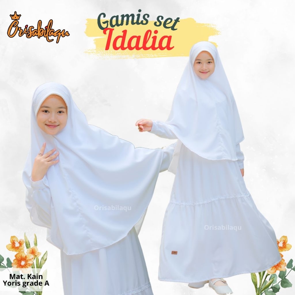 Gamis putih Anak Syari Jilbab Usia 8-14 Tahun | Idalia Set by Orisabilaqu