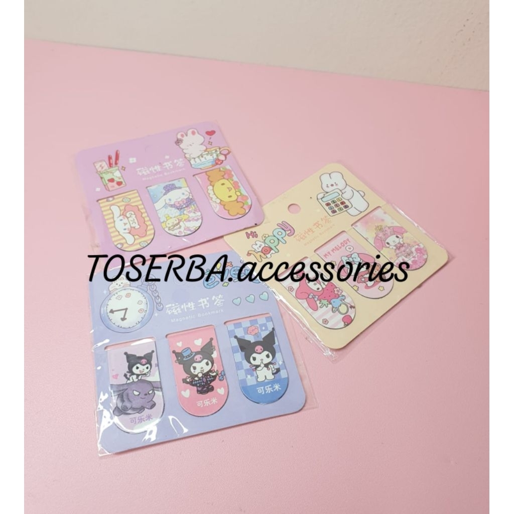 

PEMBATAS BUKU MAGNET KARAKTER KARTUN / BOOKMARK SANRIO MAGNET 1 CARD ISI 3 PCS