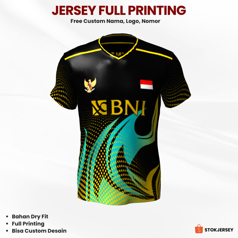 Kaos Jersey Badminton Hitam Tosca Kuning Motif Abstrak Polkadot 87 - Jersey Olahraga Custom