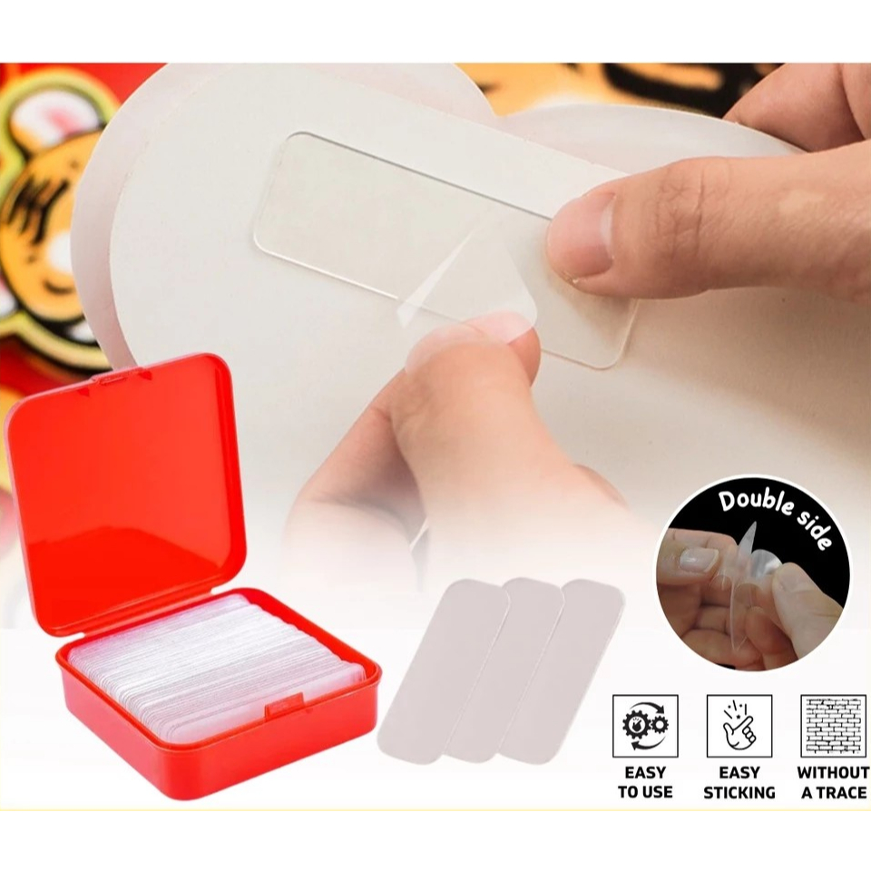 Stiker Double Tape Bening Dua Sisi Isi 60Pcs/Box | Solasi Perekat Serbaguna Super Kuat | Double Side