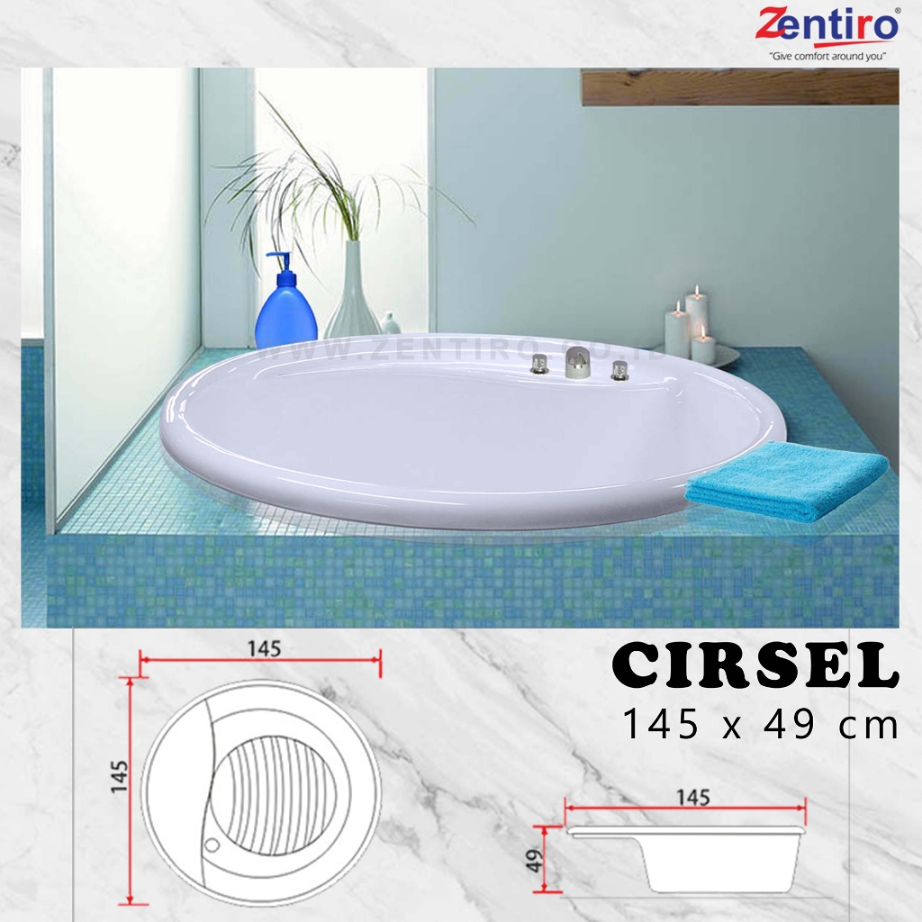 ZENTIRO Bathtub Tanam Cirsel | Bathtub Bulat Diameter 145cm
