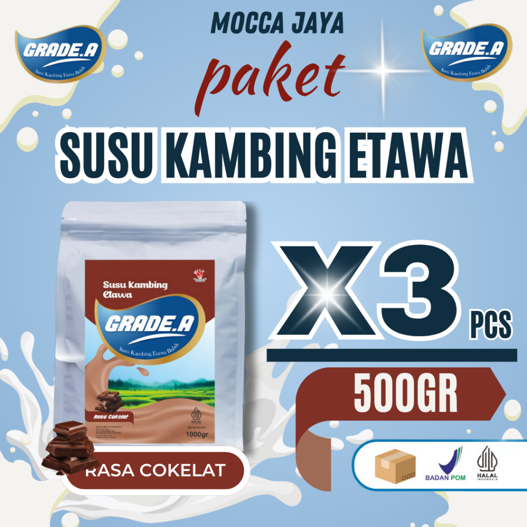 

PAKET 3 PCS GRADE.A SUSU KAMBING ETAWA BUBUK RASA COKELAT 500GR