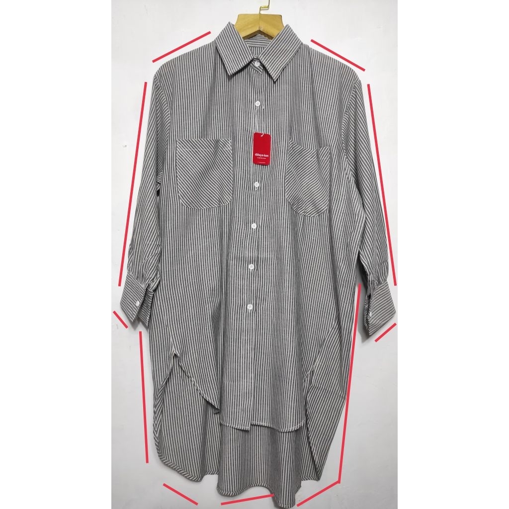 Aruna Shirt - Tunik Kemeja Salur - Atasan Wanita Muslim Panjang - Long Tunik Stripe - Tunik Kemeja G