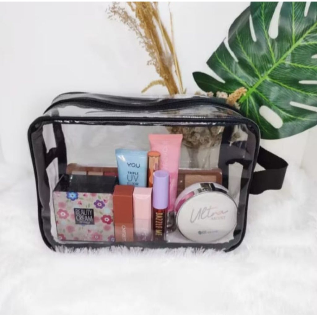 Tas Pouch Kosmetik Polos Transparan Anti Air Tempat Make Up Pouch Kosmetik Mika Transparan Pvc Polos