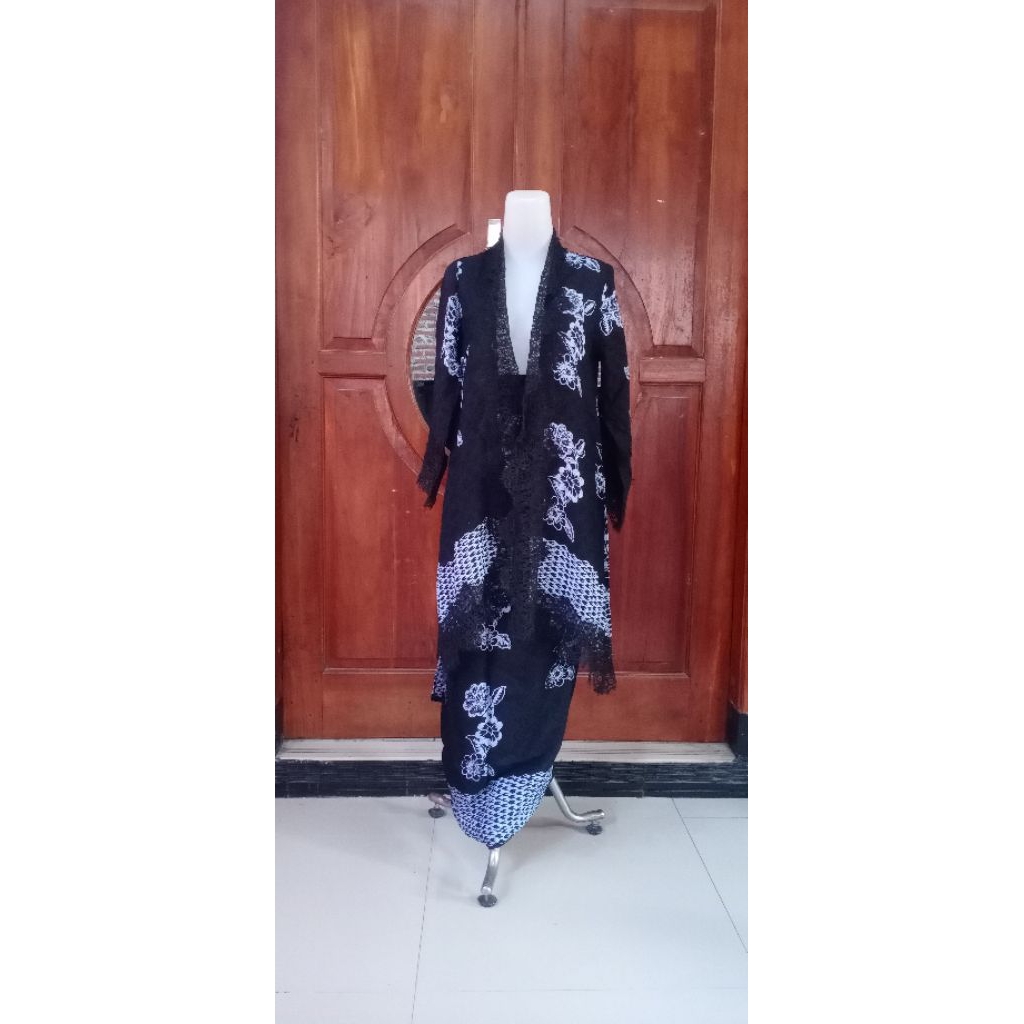 outer viscose setelan wanita motif bunga (outer dan rok lilit) full renda batik cap