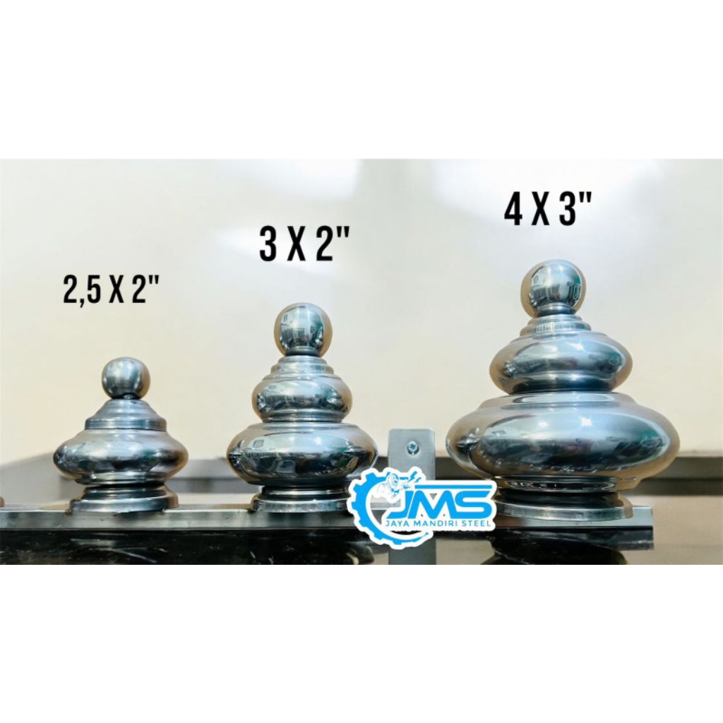ORNAMEN PAGAR STAINLESS MAHKOTA BOLA STAINLESSUKURAN 4x3", 3x2", 2,5x2", 2x1,5"
