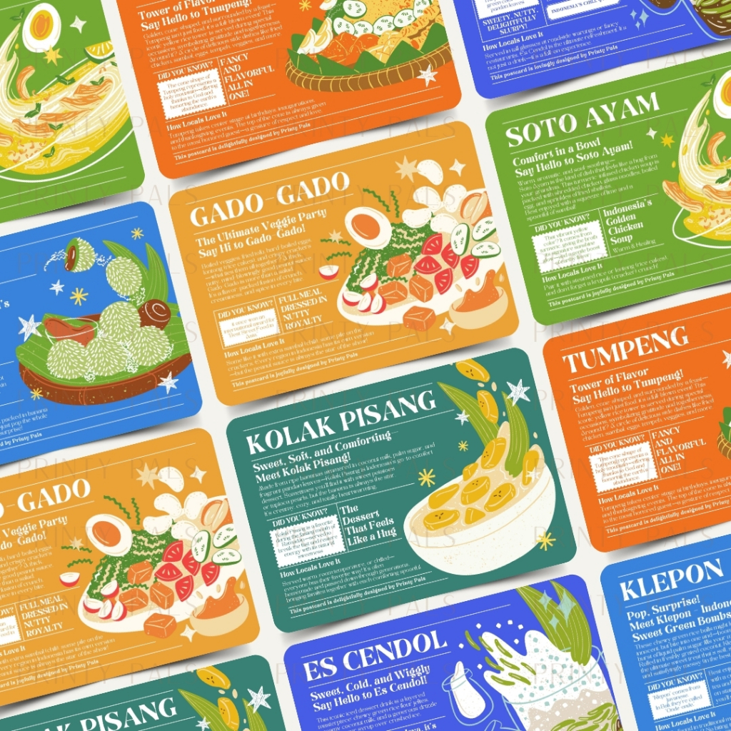

PRINTY PALS Kartu Pos/ Postcard Indonesian Lokal Cuisine - Kuliner Lokal Indonesia