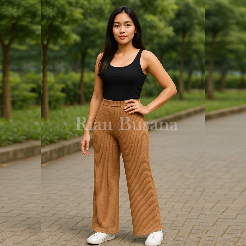 Rian Busana Celana Panjang Rib Premium | Celana Kulot wanita | Kulot Knit Rib Highwaist | Kulot Panj